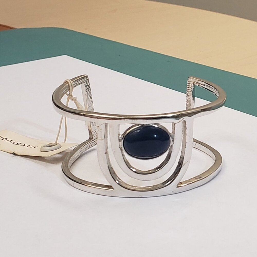 Max Studio, NWT, Lapis Lazuli stone, Silver tone cuff bangle bracelet